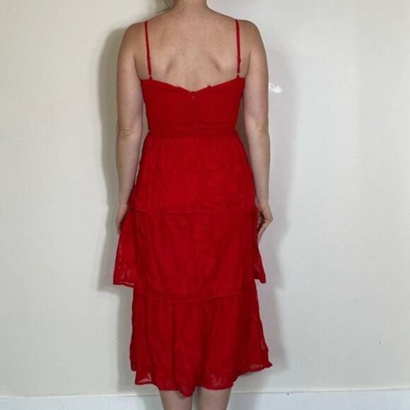 Lulus Grace and Beauty Red Burnout Floral Print Tiered Dress Size XS - Picture 5 of 7